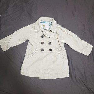 Pea Coat Khaki Jacket Floral Liner Neck Button Up Pockets 18-24 Month Old Navy